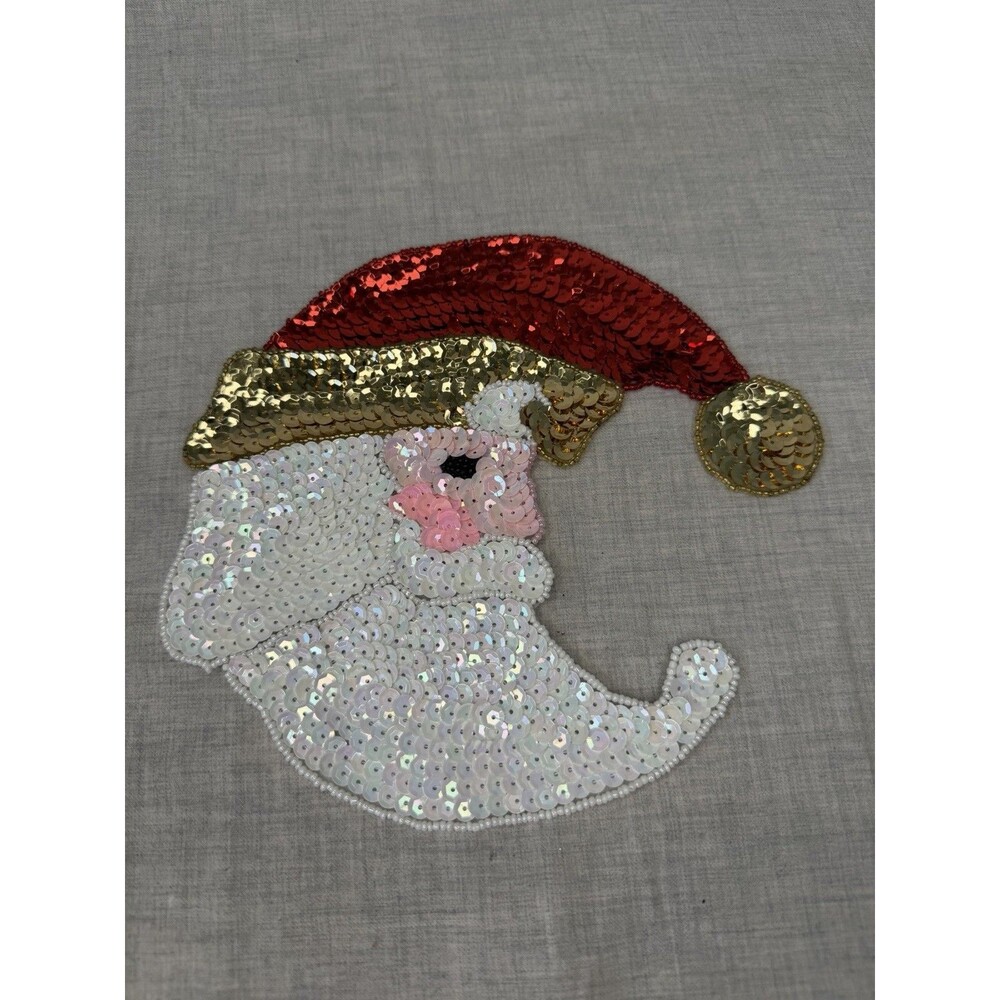 Vintage Sequin Beaded Applique Patch Santa Claus 7" x 7" Man In The Moon Ho Ho